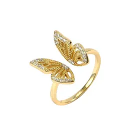 925 Sterling Silver Butterfly White Birthstone CZ Ring Rings قابلة للتوسيع المفتوحة القابلة للتعديل للنساء المجوهرات الأزياء 257J