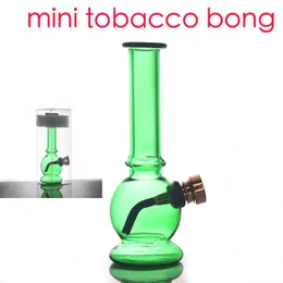 Wholesale colorful MINI Green Hookah Cheap Travel glass water dab rig bong with metal tobacco smoking bowl xmas gift