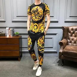 Golden Dragon Print herren Sportswear Sommer T-shirt Hosen Casual Anzüge 2Pcs Trainingsanzug Männer Sweatsuit Männer Clothes225w