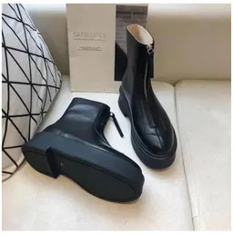 With box The row smooth Leather Ankle Chelsea Boots platform zipper slip-on round Toe block heels Flat Wedges booties chunky boot for women factory f