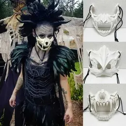 Maski imprezowe biała czarna czaszka maska ​​imprezowa kobiety mężczyzn Demon wilkołak tygrysy czaszka połowa twarzy maska ​​na halloween taniec sprom cosplay maska ​​proporcja Q231007