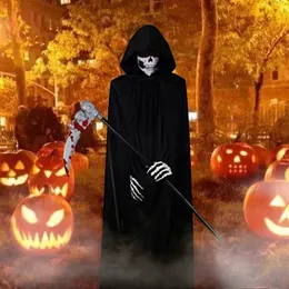 Andra evenemangsfestleveranser Halloween Grim Reaper Death Costume With Cape Hat With Sickle Gloves Ghost Mask Scary Halloween Costume Party Dress Up Supplies 231007