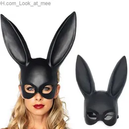 Maschere per feste Palla per trucco Maschera di coniglio nero Mezza faccia femminile Puntelli di Halloween per adulti Raccolta di spettacoli per cosplay Q231009