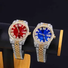 2021 Biżuteria hip -hopowa lodowa rhinestones kwarcowy stal nierdzewna rzymskie zegarki 18 -karne złota rama elite Watch270L