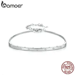 Bangle 925 Sterling Silver Platinum Plated Justerbar armband Pave Seting Cz Bangle for Women Födelsedagsjubileum Present BSB145 231005