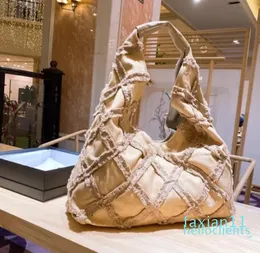 Designerwomen sacos euramerican cowboy vento saco de compras estilo diamante treliça franja pedaço de lona grânulo com alta qualidade