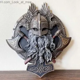 Party Masks Vintage Plaques Wall Decorative ical Viking Berserker Double Axe Valhalla Wall Sculpture Resin Ornaments Warrior Statue Q231007