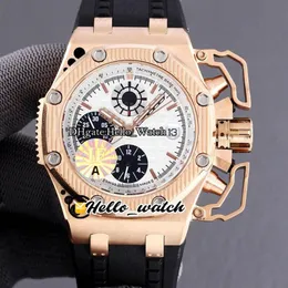 JF Nuovo 44mm 26165 ETA A7750 Cronografo automatico quadrante bianco Orologio da uomo Cassa in oro rosa Cronometro Orologi sportivi in gomma Hell282S