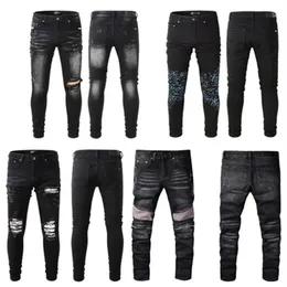 Stretch Holes Distressed Jeans Designer Jeans Skinny Ripped Destroyed Slim Fit Hip Hop Hose mit für Herren Denim Hose Biker motorcy2703