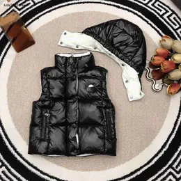 キッズホワイトグースダウンフード付きベストの袖なしジャケットベビーサイズ110-170コンプリートラベル子供ウエストコートCM Oct05
