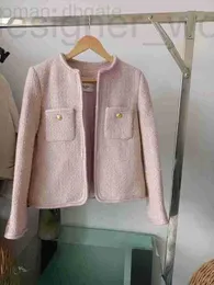 Coletes femininas Designer designer 2023 início da primavera novo vestido feminino rosa lã tweed massa frita torções rendas sem botão manga longa casaco curto mulheres 5exb pix7