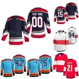 Homens Mulheres Crianças Hóquei 15 Anton Lundell Jerseys 21 Nick Cousins 12 Marc Staal 94 Ryan Lomberg 42 Gustav Forsling 9 Sam Bennett 5 Aaron Ekblad Reverse Nome Personalizado Número