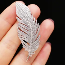 Pimler Broşlar Beyaz Kristal Kadınlar İçin Büyük Tüyler Rhinestone Düğün Buket Takı Güzel Pinler Hediye Broche Femme Bijoux De211g