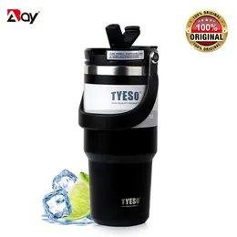 Vattenflaskor Tyeso Cup Thermal Water Bottle Thermos Coffee Mug Stainles Steel Travel Vakuumflaskor Tumbler med halmisolerade flaskdrycker 231007