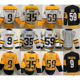 Maglie da hockey da uomo 9 Filip Forsberg Reverse Retro 59 Roman Josi 35 Pekka Rinne Cuciture per appassionati di sport Blu navy Giallo Bianco Squadra Winter Classic Stadium Series