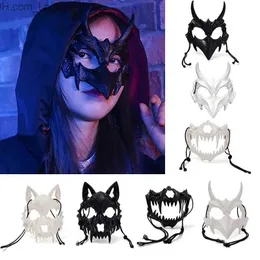 Imprezy maski demony tygrysy w stylu wilkołaku maski szkieletowe rola Halloweenowa maska ​​karnawałowa Japońska smok God Half Face Cosplay Mask Props Q231007