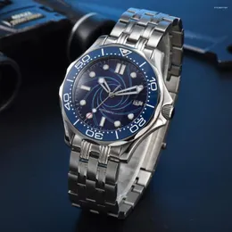 Relógios de pulso 41mm relógio mecânico masculino calendário automático 8215 movimento azul criativo mostrador asséptico cerâmica moldura de aço inoxidável