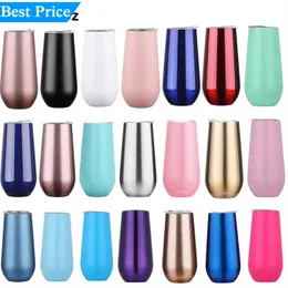 Water Bottles 20Pcs 6oz Wine Tumbler Beer Cups Champagne Mugs With Lids Stainless Steel Insulated Vacuum Glass Egg Shaped Cup Thermos Gifts 231007