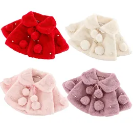 Płaszcz 0-4y Baby Girls Coats jesienne zima ubrania dla dzieci Furry Cape Kurtka solidna płaszcze dziecięce odzież wierzchnia 231007