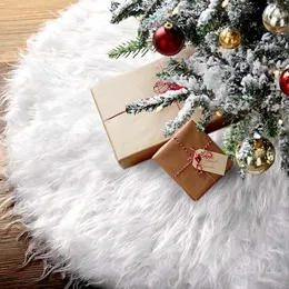 Decorações de Natal Snowy White Christmas Tree Saia Plush Faux Fur Xmas Árvores Tapete Ornamentos para 2024 Ano Decoração de Festa em Casa 231006