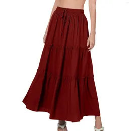 Skirts Summer 2023 Woman Casual Solid Color With Belt Festival Loose Classic And Versatile Skirt Women Faldas