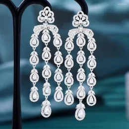 Boucles d'oreilles Kellybola De luxe en Zircon cubique, longues perles, pompon pour femmes, bijoux De fête De mariée africaine