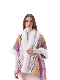 Scarves Winter Tourism Ethnic Style Cold Proof Split Cape Fur Collar Thick Warmth Multifunctional Shawl Women Poncho Feminino Inverno 231007