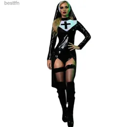 Tematdräkt Saintlike Seductress Come Sexy Vinyl Nun Halloween Come Fancy Dressl231007