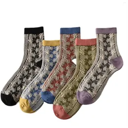Calzini da donna sopra la caviglia 10 paia Versatile cotone solido con rilievo floreale per la posa quotidiana di arte domestica NOV99