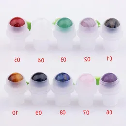 Natural Gemstone Roller Ball för 5 ml 10 ml tjock eterisk olja parfymer Oljevätskor flaskrulle på flaskor 10 färger F2005 OLRLP