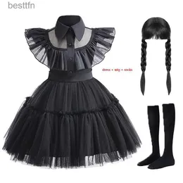 Kostium motywu LZH Dzieci środa Addams Cosplay Przyjdź na dziewczyny Vestidos Kids Carnival Halloweenowe przyjęcie urodzinowe sukienki 1-6 lat 231007