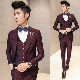 メンズスーツブレザーホールファッションブランド2021メンズカジュアル高品質のジャクアードウィーブスーツ男性スリム韓国スタイル280W
