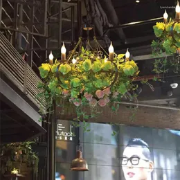 Pendant Lamps Lights Flower Green Plant Industry Chandelier Tavern Theme Restaurant Pot Shop Rose Decoration Light