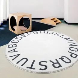 Carpets Nordic Round Cartoon Carpet Home Bedroom Bedside Children's Room Cute Letters Simple Thickened Plush Rugs Sofa Coffee Table Rug 231006