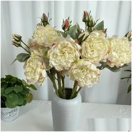 Decorative Flowers Wreaths Artificial Flower Silk Simation Peony Branches Home Living Room Decoration Floral Fake Peonys Red White Pur Dhwsh