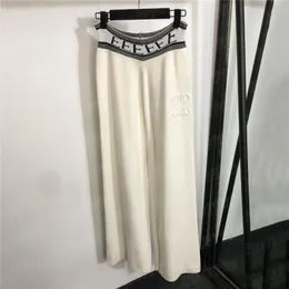 Pantaloni in maglia con fettuccia a lettera Pantaloni per donna Pantaloni a gamba larga a vita alta Pantaloni casual larghi alla moda