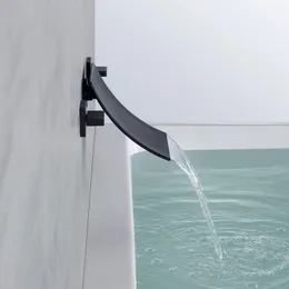Badrumsvaskkanor badkar kranar bassäng mässing väggmonterad blandare kran 3 datorer vattenfall dubbel handtag