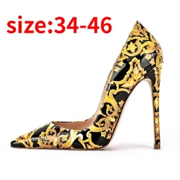 Scarpe eleganti 2023 Pompa stampata Marchio di moda Punta a punta sexy 121086 cm Stiletto Nudo Tacchi alti Taglia 42 43 45 231006