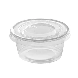 Kunststoff-Portionsbecher mit Deckel, Einwegbehälter, transparente Becher, Schalen für Sauce, Gelee, Joghurt