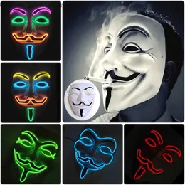 Party Masks Luminous Light Up V For Vendetta Mask Cosplay Guy Fawkes Hacker EL Wire Glowing Mask For Halloween Carnival Masquerade Q231009