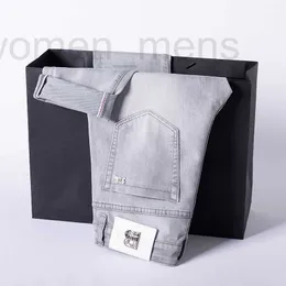 Men's Jeans designer High end denim men's European fashion brand elastic high-end fashionable milk white gray slim fitting small straight leg long pants Q4DR