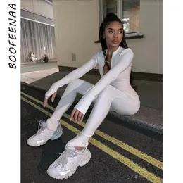 Boofeenaa Zipper One Peice Jumpsuit Women Fitness Sports Sexy Stefits Black White Long Sleeve Bodycon Chembuits C87-AC76 Y200422254E