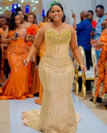 2023 OCT ASO EBI ARABIC Plus Gold Size Mermaid Mother of the Bride Sukienki Krytyki Kryształy wieczorne Prom Formalne przyjęcie urodzinowe celebrytka matka habir sukienka ZJ3