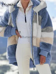 Women's Fur Faux Fur Women Winter Warm Fleece Jackets Zipper Casual Patchwork Hooded Loose Coat Faux Fur Parka Fashion Comfortable Drstring WCO01L231007