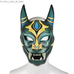 Máscaras de festa Adulto Unisex Resina Japonês Monstro Diabo Hannya Noh Kabuki Demônio Oni Samurai Máscara Full Face Halloween Azul Vermelho Partido Q231009