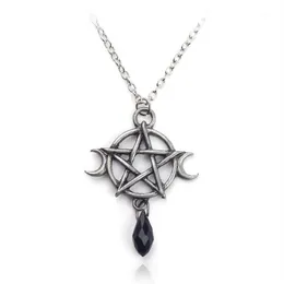 Supernatural Pentagram Moon Necklace Black Crystal Pendant Witch Protection Star Amulet For Women Charm smycken Tillbehör GIFT1301X