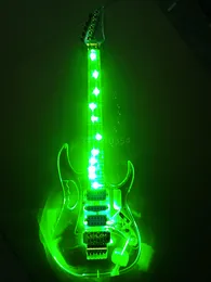 Transparent Clear Crstal vitreous limpid Pellucid Acrylic Body Electric Guitar med blått ljus gratis frakt Blue LED -ljus