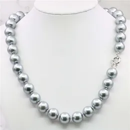 Цепи Модный стиль 12 мм Элегантное серебряное серое жемчужное ожерелье в форме ракушки Ювелирные изделия из натурального камня 18 дюймов BV235 Всего 2669