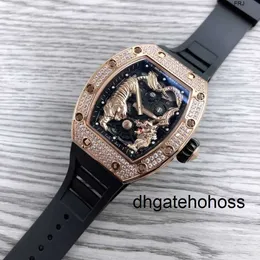 Richardmill Watch Milles Watch Richads Mile Business Leisure Mens Fully Automatic Mechanical Dragon Tiger Diamond Full Sky Star Personalized Glow Tape New Fashion