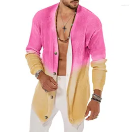 Casacos de trincheira masculinos respirável comprimento médio casaco blusão 3d gradiente impresso waffle solto casual cardigan streetwear outono 2023